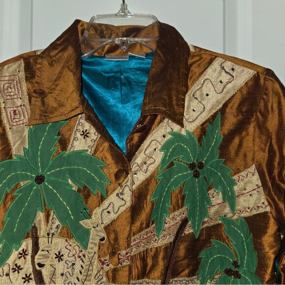 Bleu Bayou Silk Emboridered & Beaded Safari Themed Jacket - Picture 9 of 12